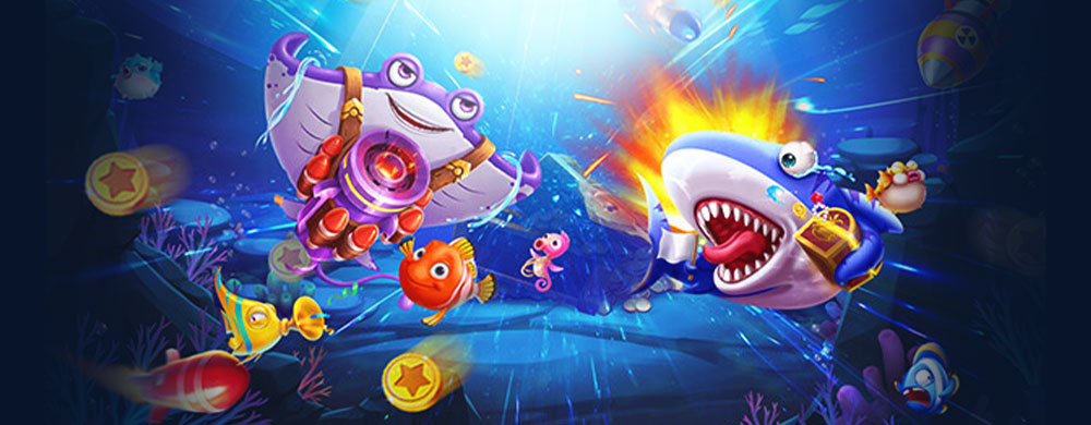 หน้าจอเกมยิงปลาที่แสดงบรรยากาศการเล่น