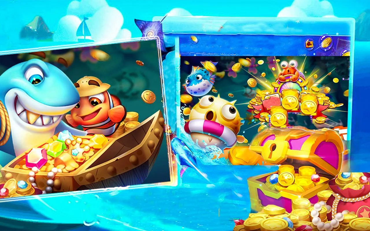 ฉากเกมยิงปลาพร้อมเป้าหมายบนหน้าจอ
